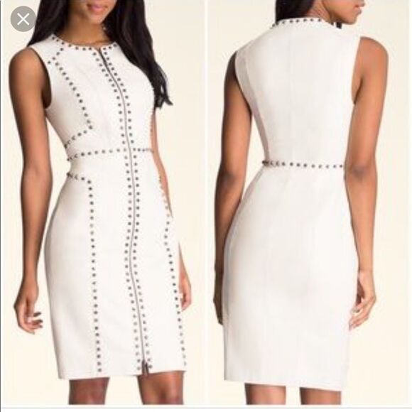 Bebe Ari White Studded Genuine Leather Dress - Picture 9 of 16